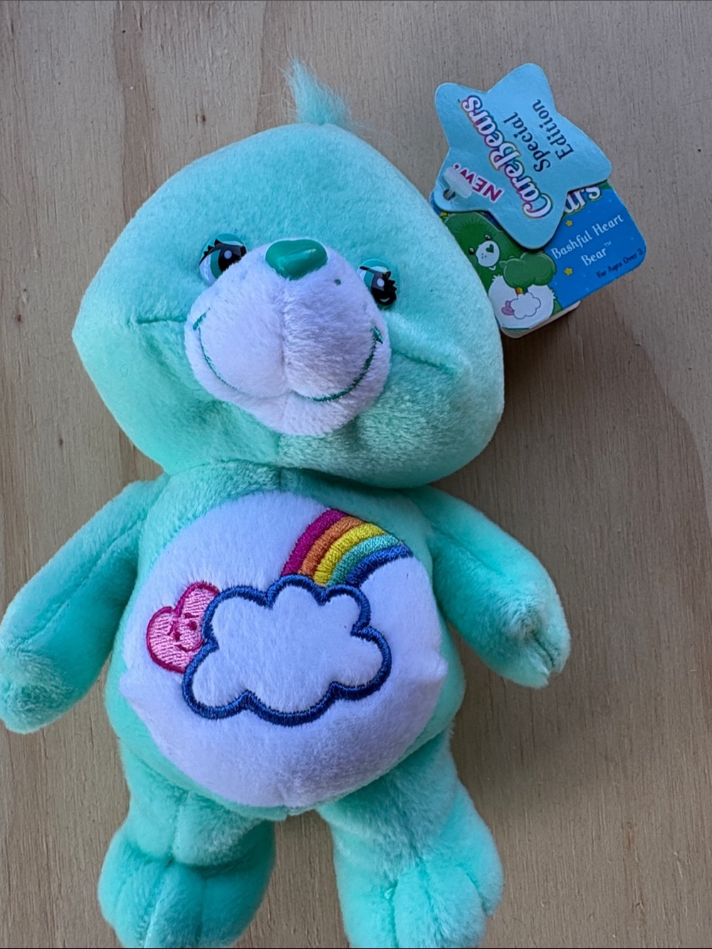 Care Bears Mint Green Bashful Heart Bear Plush with Rainbow Belly Badge